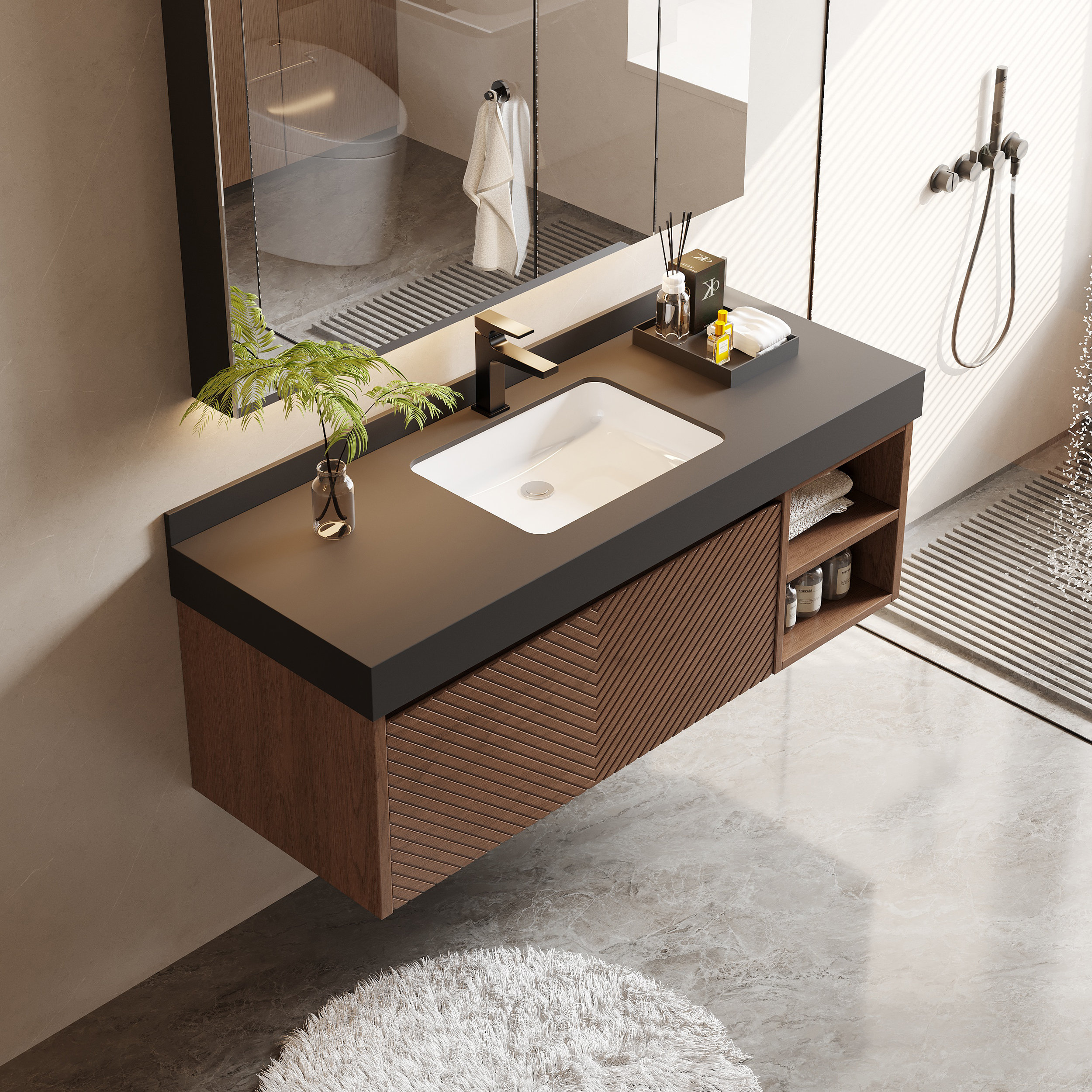 Ebern Designs 48" Modern Floading Single Bathroom Vanities, Solid Wood ...